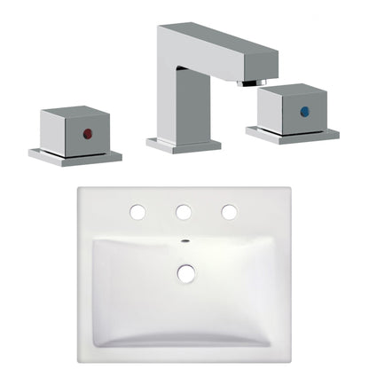 American Imaginations AI-22671 21" White Rectangular Ceramic Semi-Recessed Bathroom Vessel Sink Set