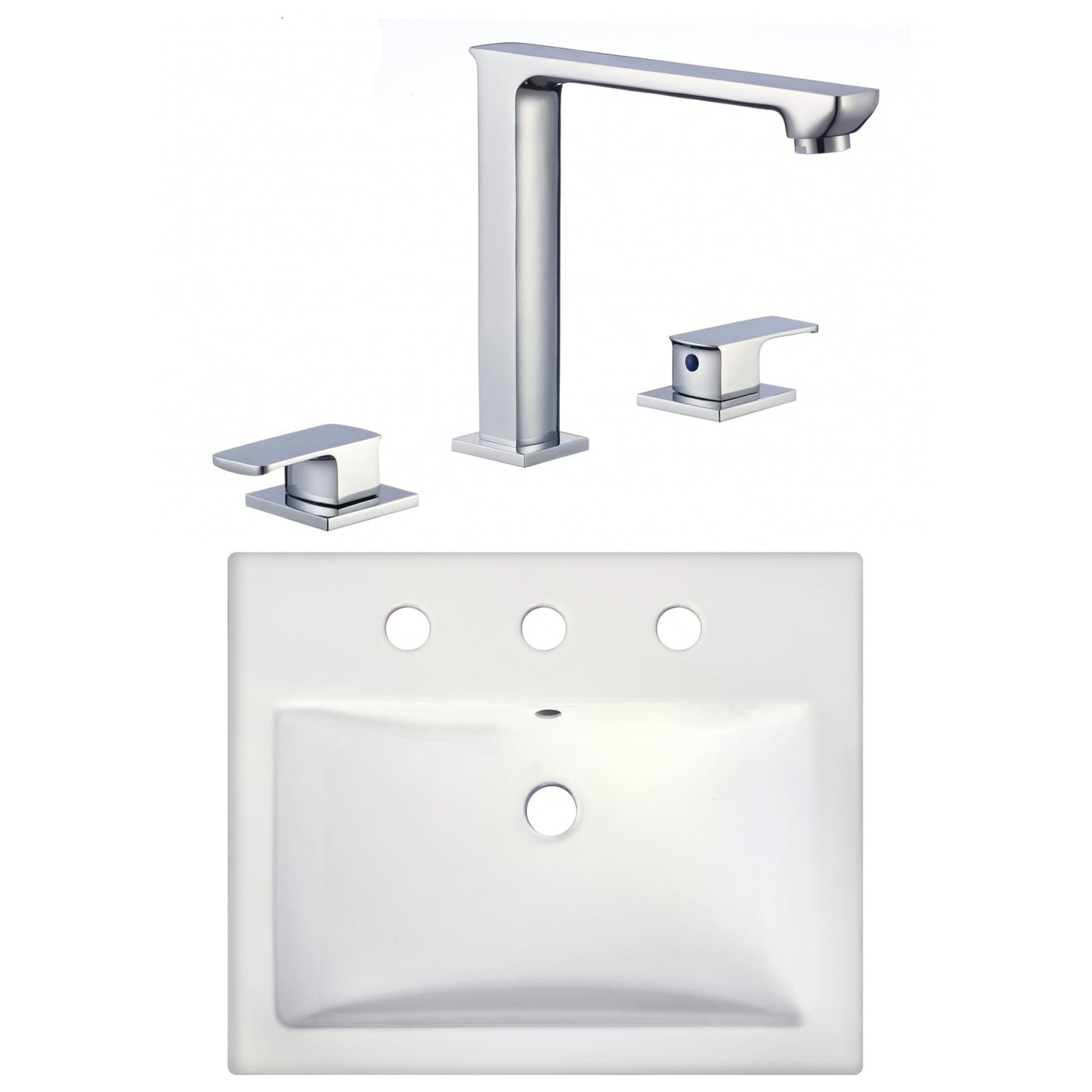 American Imaginations AI-22672 21" White Rectangular Ceramic Semi-Recessed Bathroom Vessel Sink Set