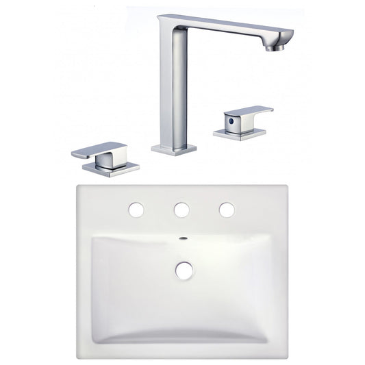 American Imaginations AI-22672 21" White Rectangular Ceramic Semi-Recessed Bathroom Vessel Sink Set