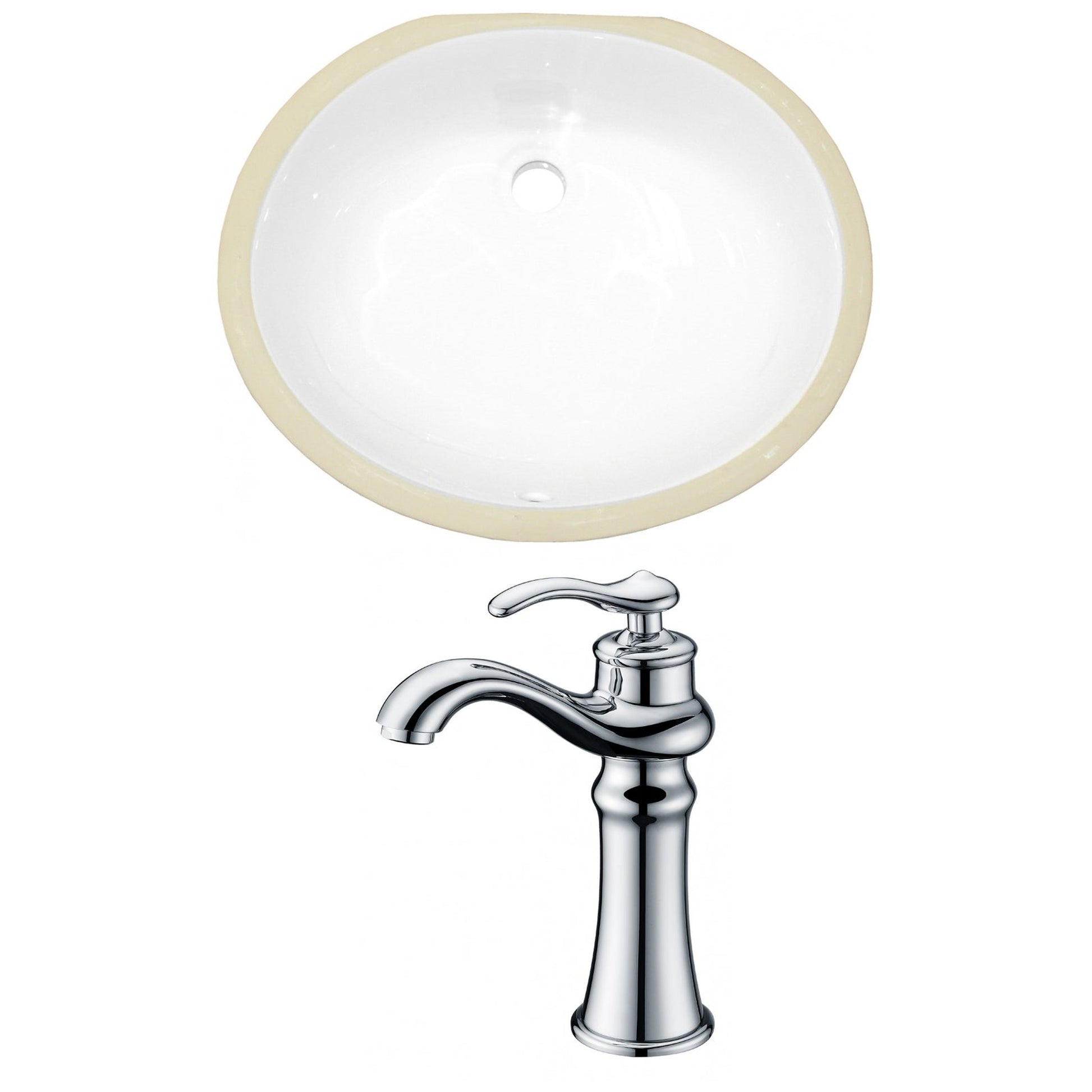 American Imaginations AI-22676 20" White Oval Ceramic Undermount Bathroom Sink Set