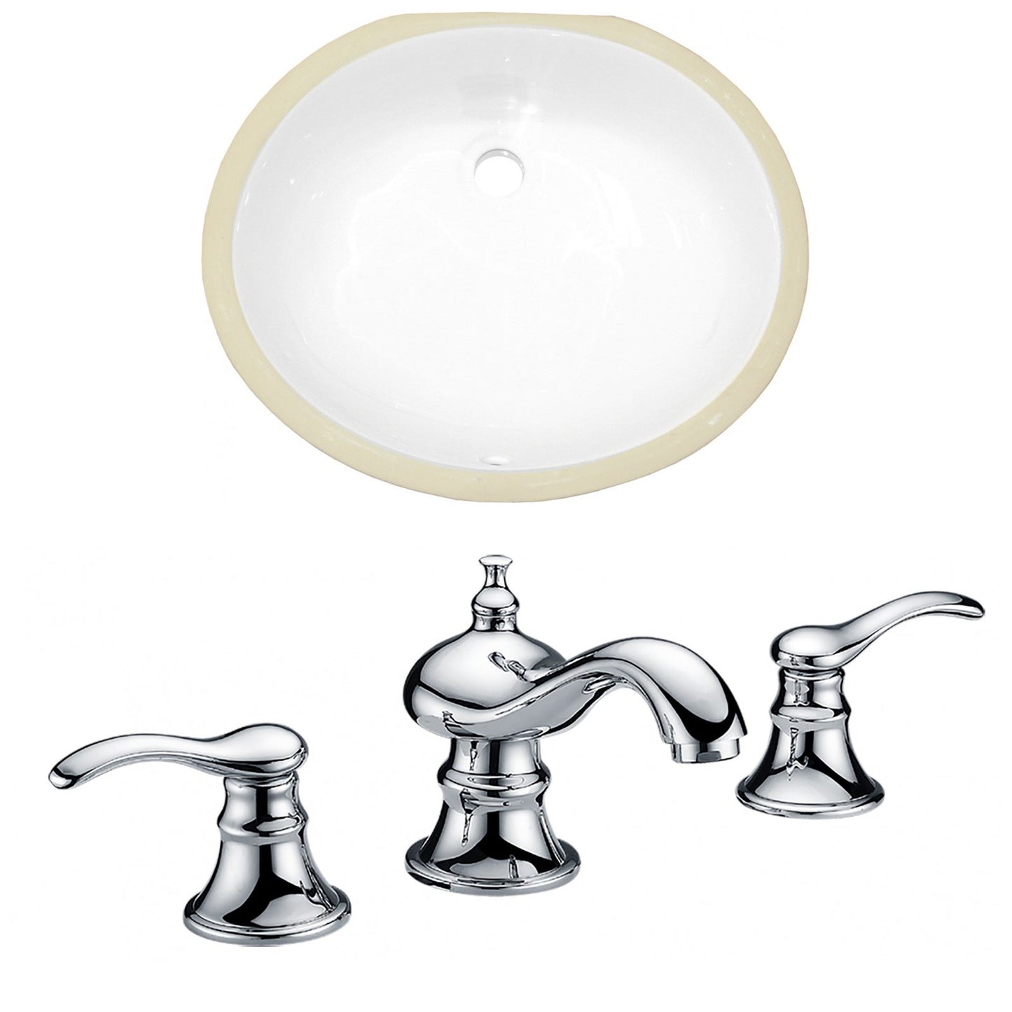 American Imaginations AI-22677 20" White Oval Ceramic Undermount Bathroom Sink Set