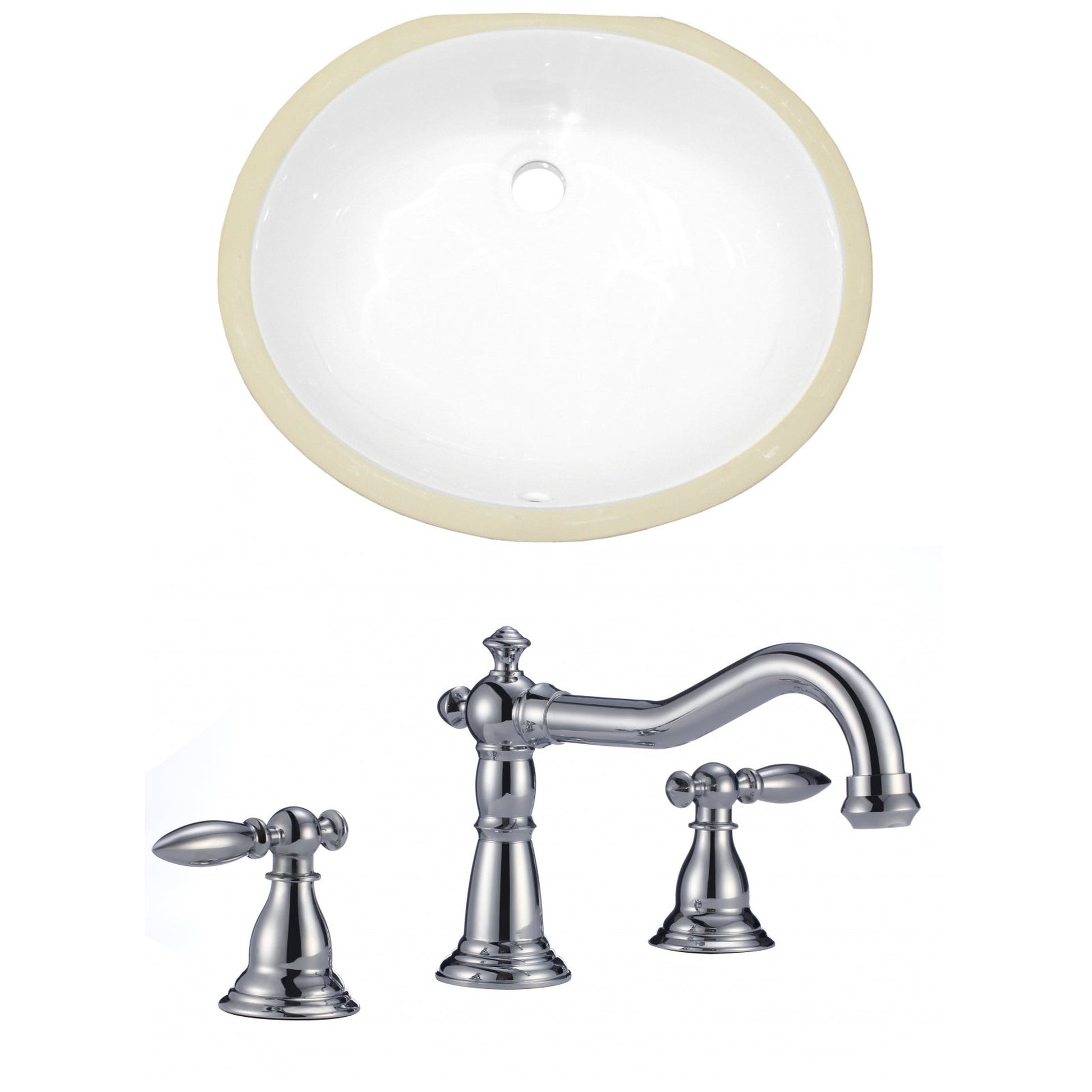 American Imaginations AI-22687 20" White Oval Ceramic Undermount Bathroom Sink Set