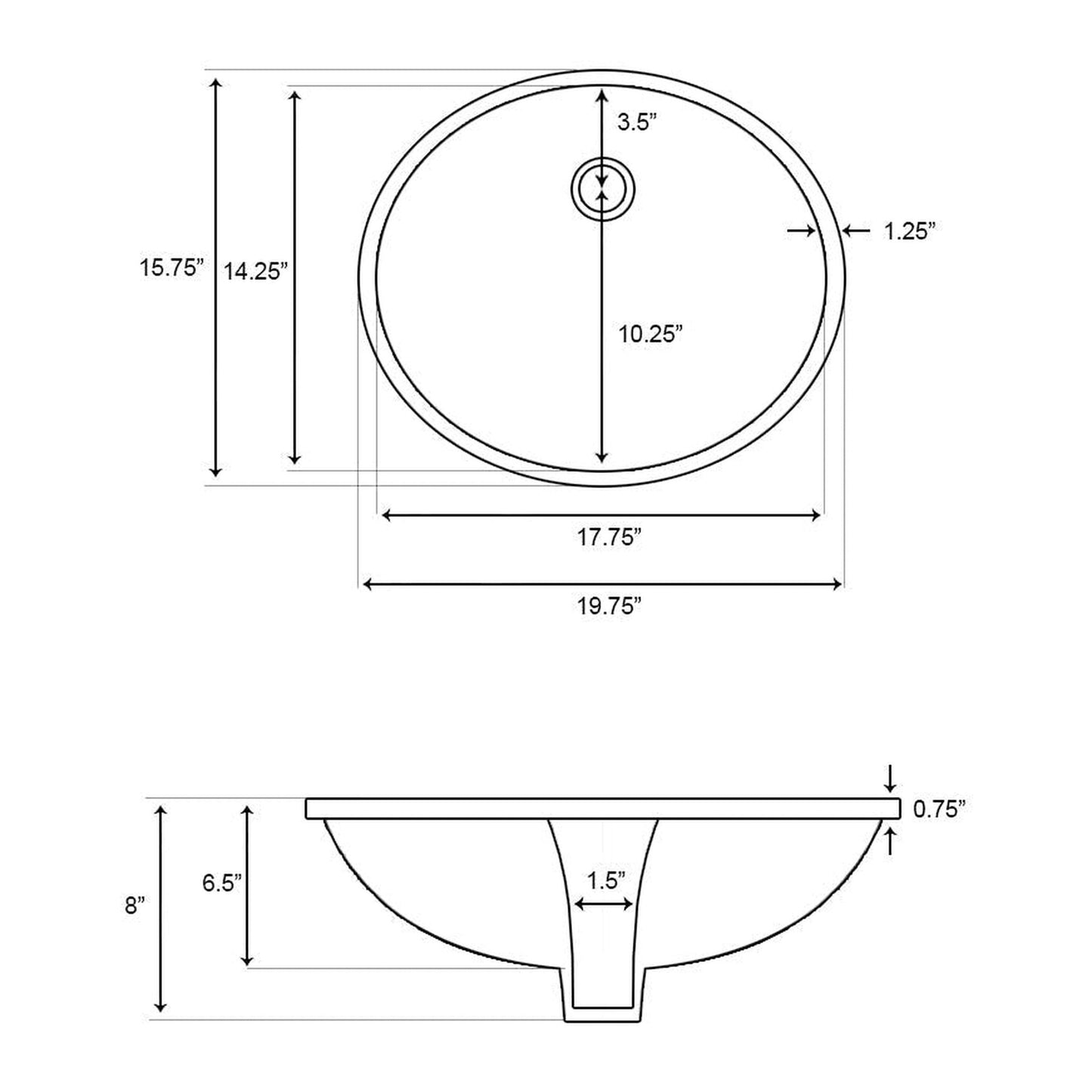 American Imaginations AI-22697 20" Biscuit Oval Ceramic Undermount Bathroom Sink Set