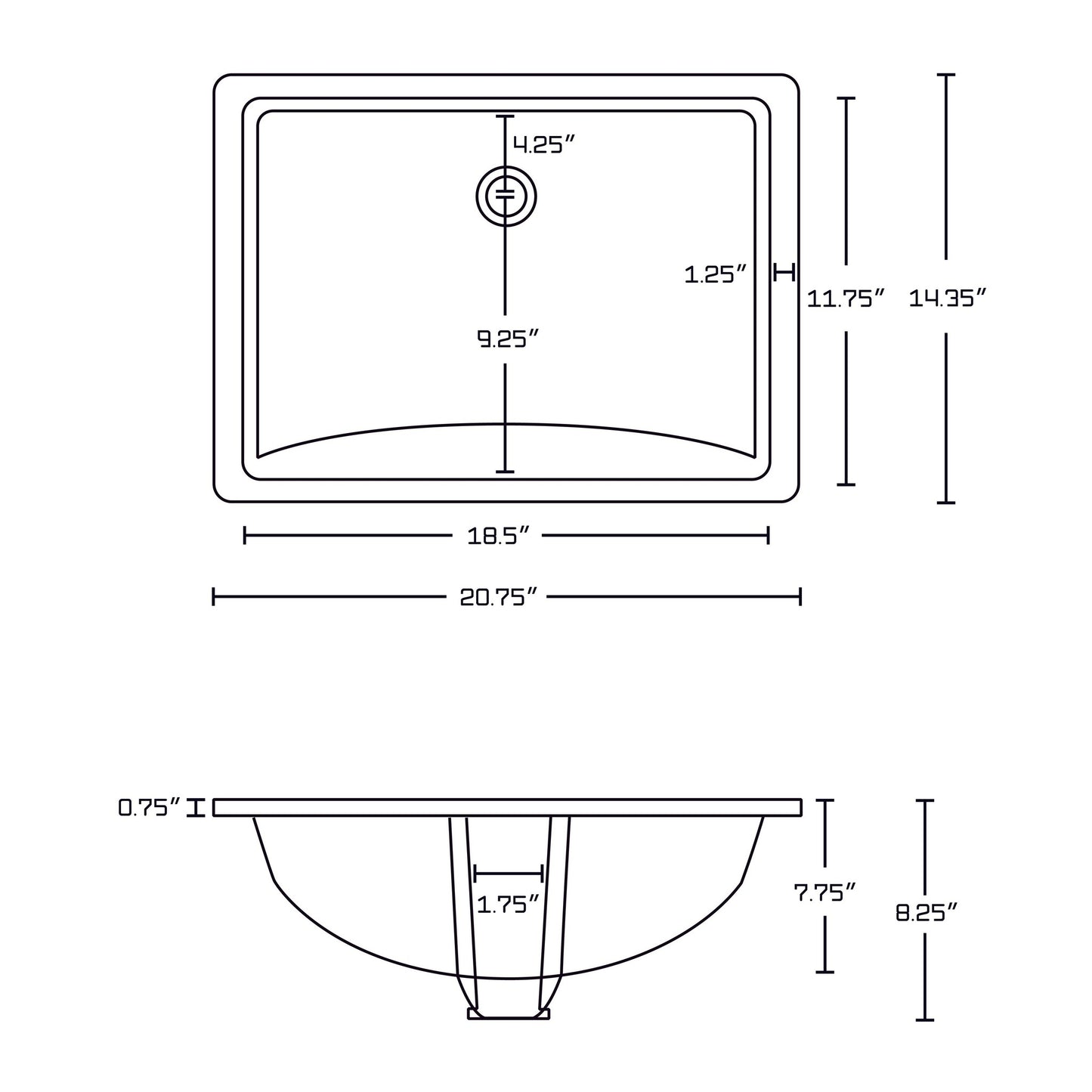 American Imaginations AI-22725 21" White Rectangular Ceramic Undermount Bathroom Sink Set