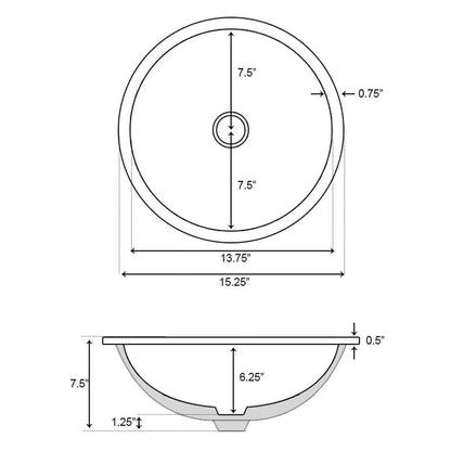 American Imaginations AI-22833 15" White Round Ceramic Undermount Bathroom Sink Set
