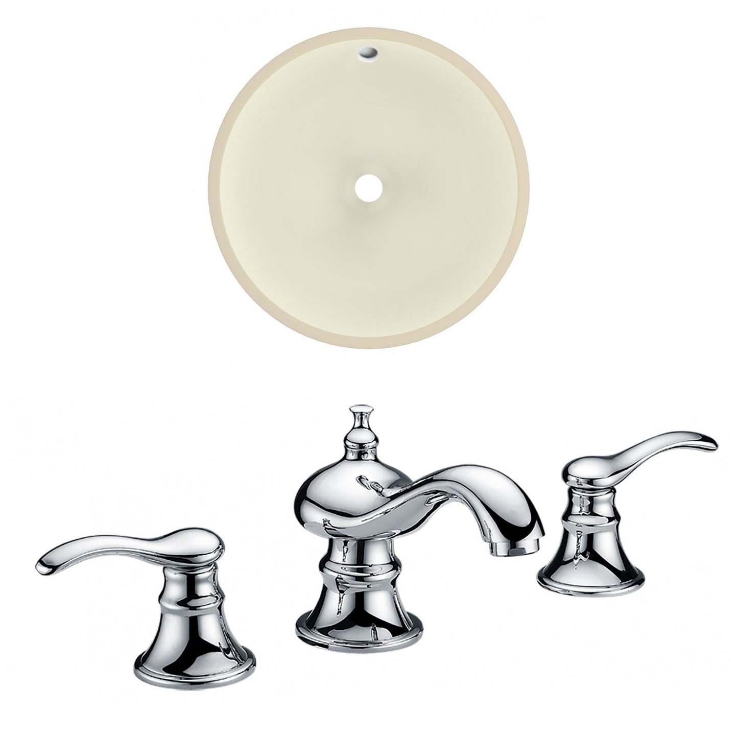 American Imaginations AI-22853 16" Biscuit Round Ceramic Undermount Bathroom Sink Set