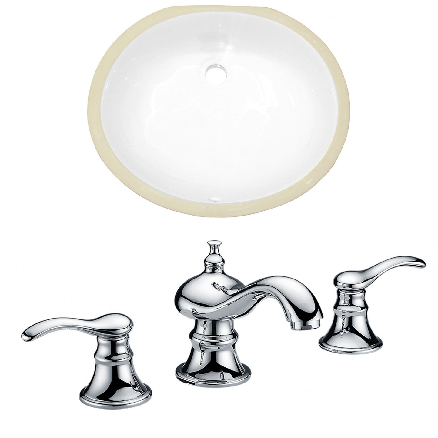 American Imaginations AI-22919 20" White Oval Ceramic Undermount Bathroom Sink Set