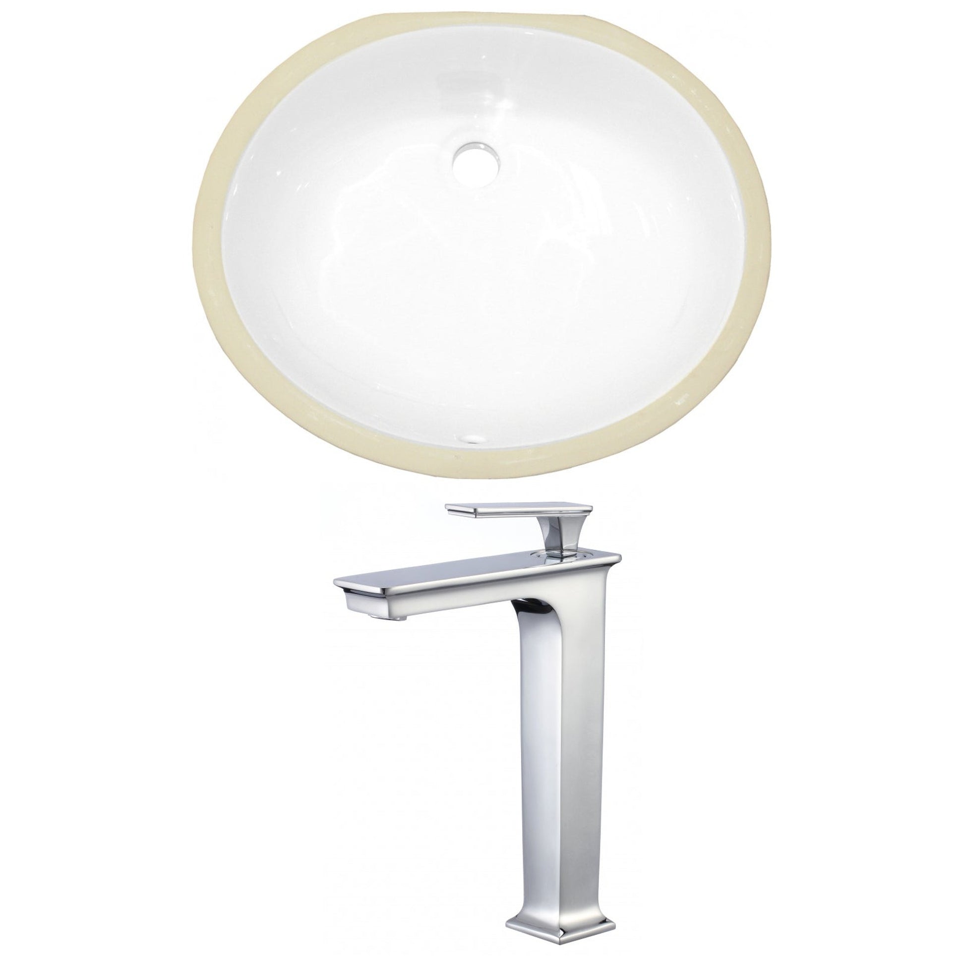 American Imaginations AI-22934 20" White Oval Ceramic Undermount Bathroom Sink Set