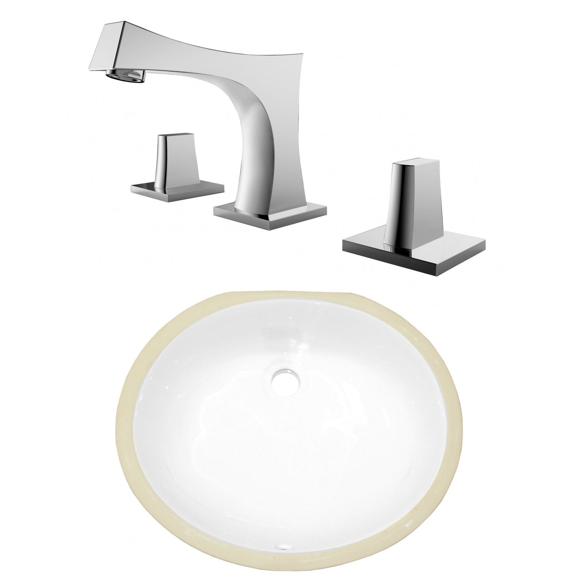 American Imaginations AI-23026 18" White Oval Ceramic Undermount Bathroom Sink Set