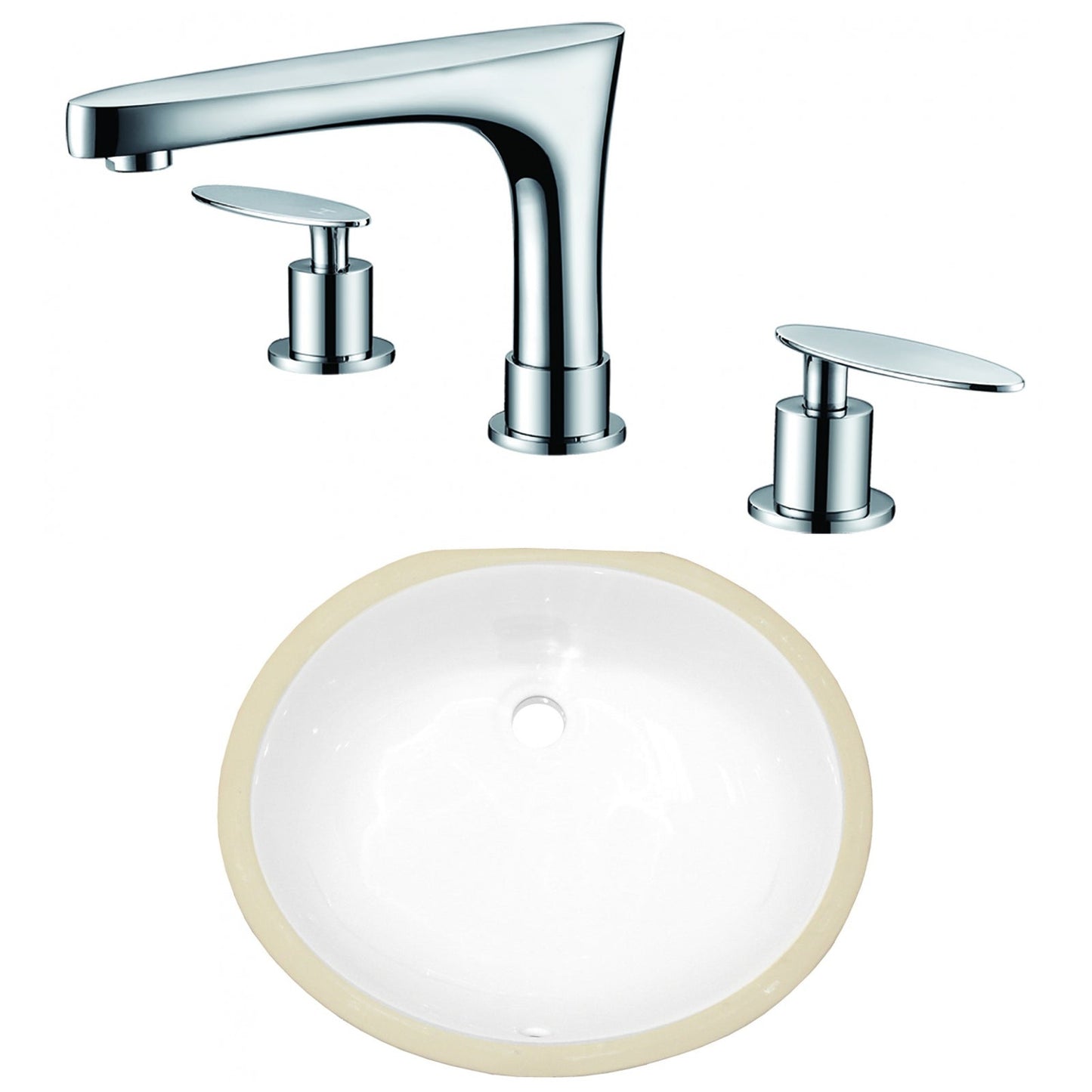 American Imaginations AI-23031 18" White Oval Ceramic Undermount Bathroom Sink Set