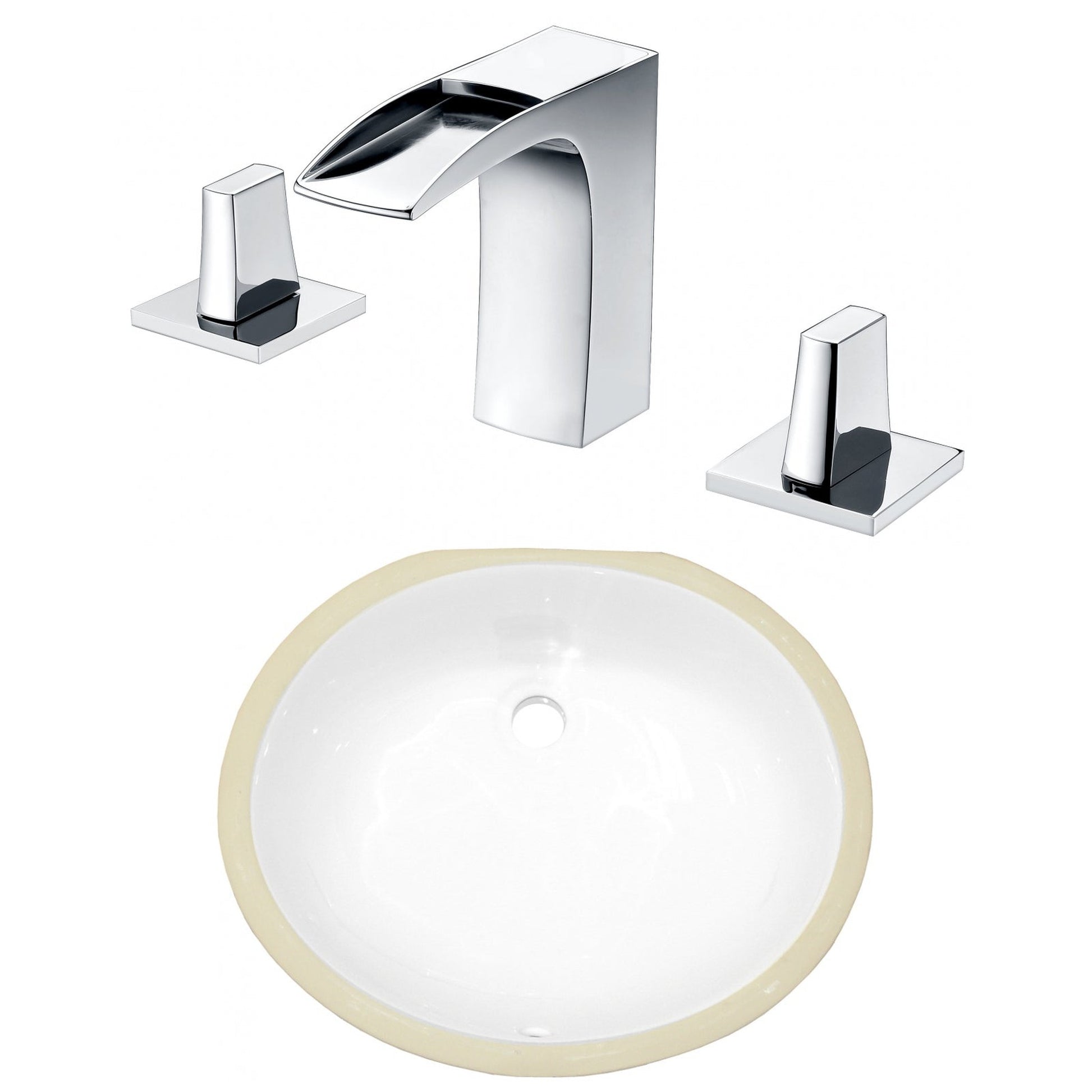 American Imaginations AI-23034 18" White Oval Ceramic Undermount Bathroom Sink Set