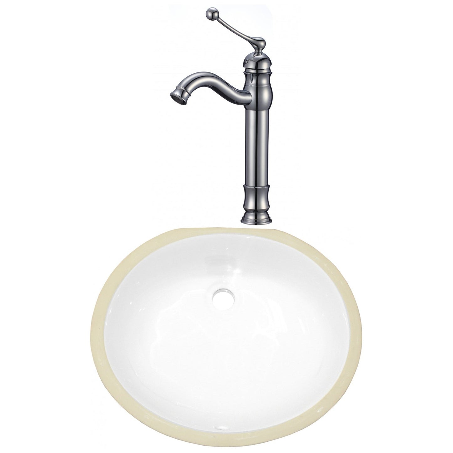 American Imaginations AI-23038 18" White Oval Ceramic Undermount Bathroom Sink Set