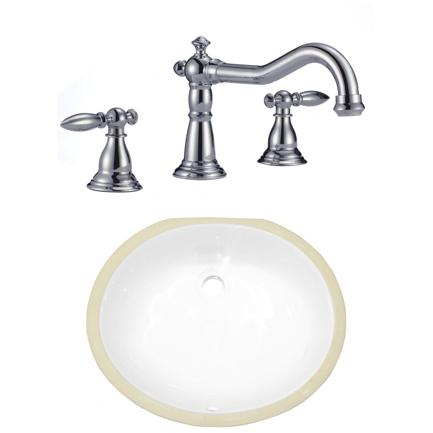 American Imaginations AI-23039 18" White Oval Ceramic Undermount Bathroom Sink Set