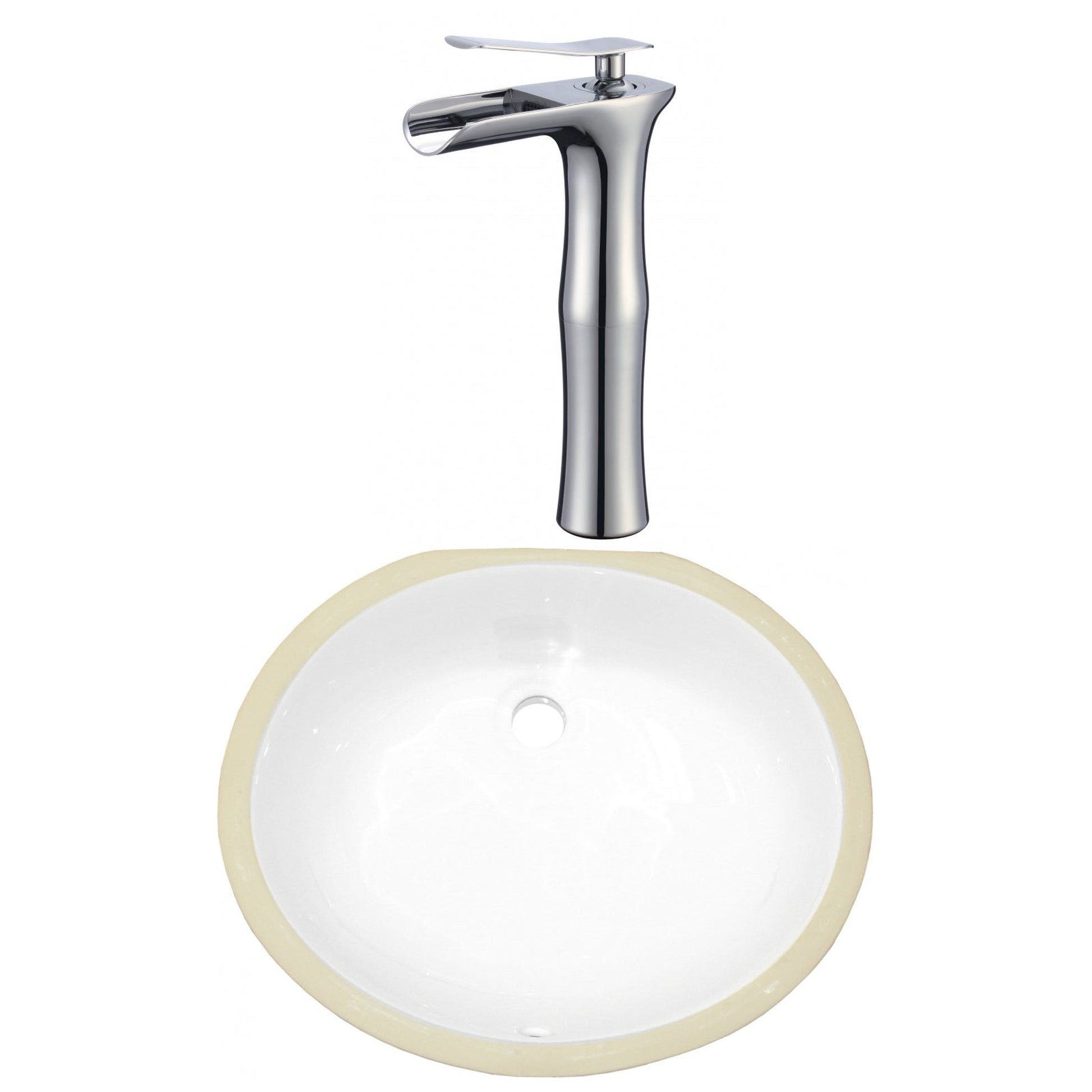 American Imaginations AI-23042 18" White Oval Ceramic Undermount Bathroom Sink Set