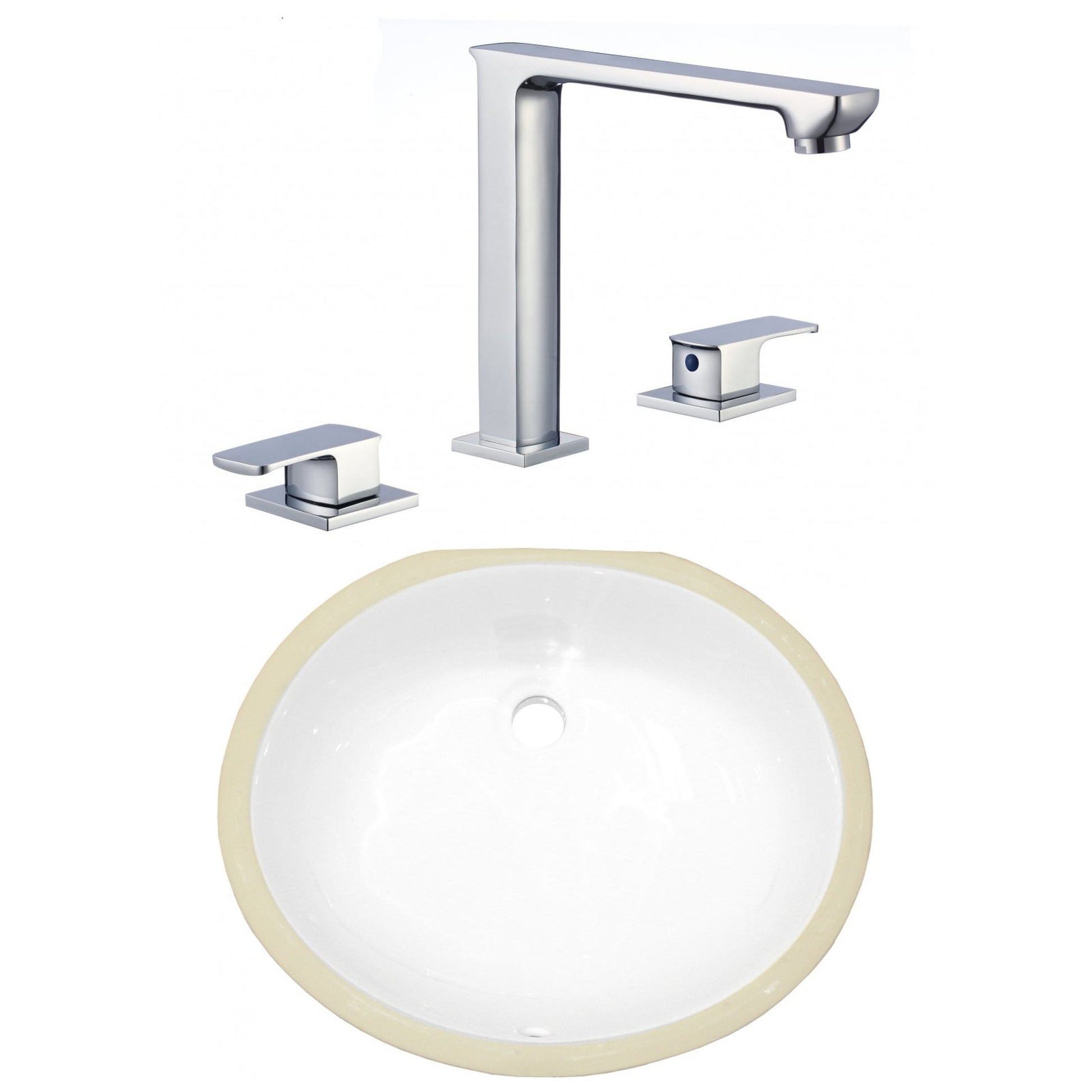 American Imaginations AI-23046 18" White Oval Ceramic Undermount Bathroom Sink Set