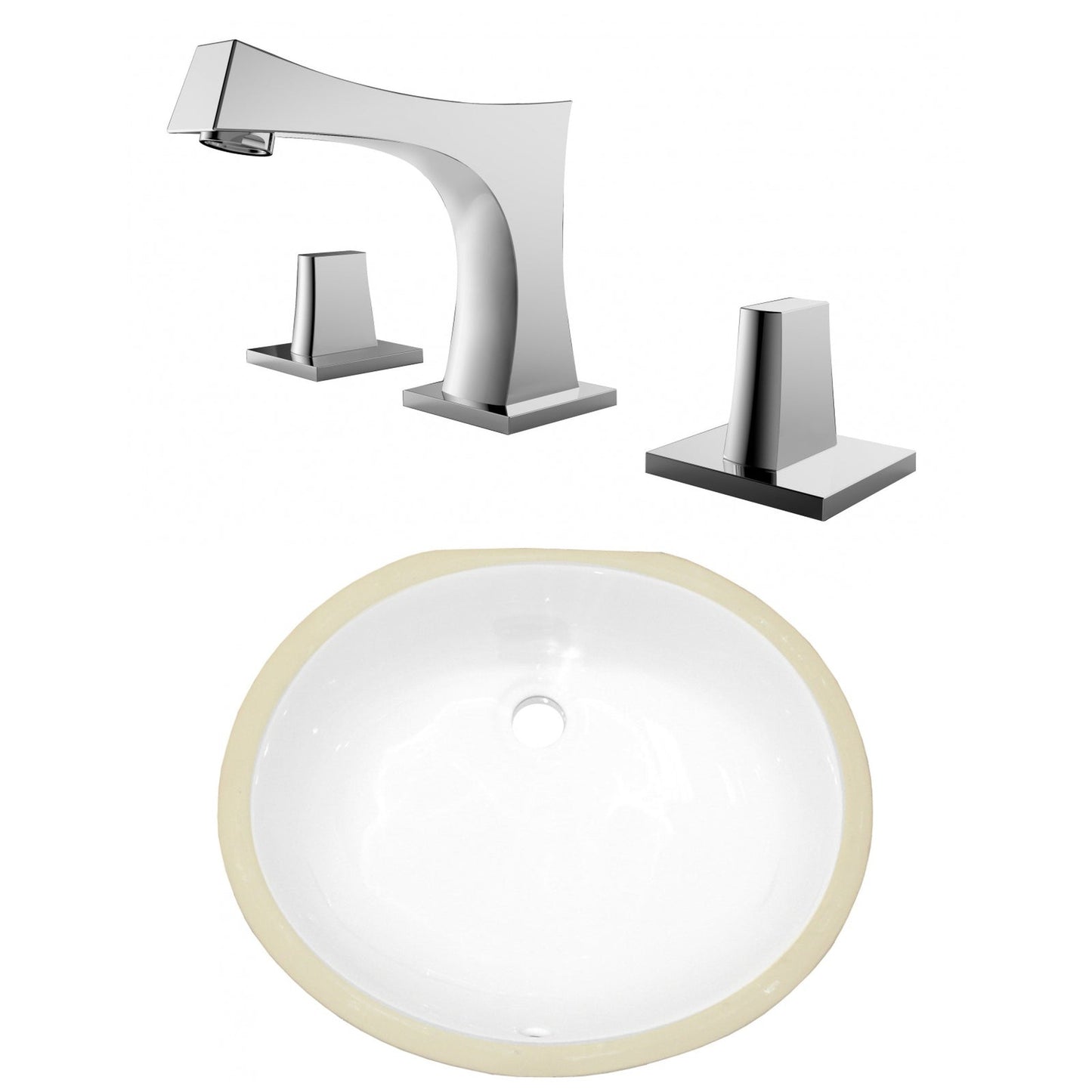 American Imaginations AI-23048 17" White Oval Ceramic Undermount Bathroom Sink Set