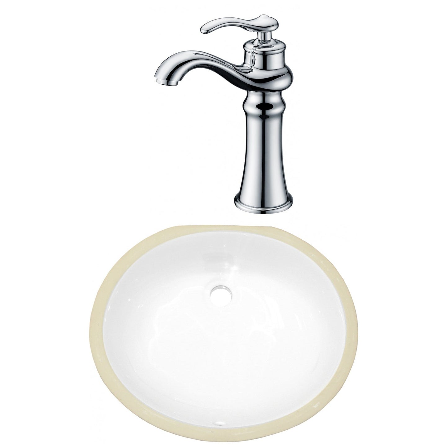 American Imaginations AI-23050 17" White Oval Ceramic Undermount Bathroom Sink Set