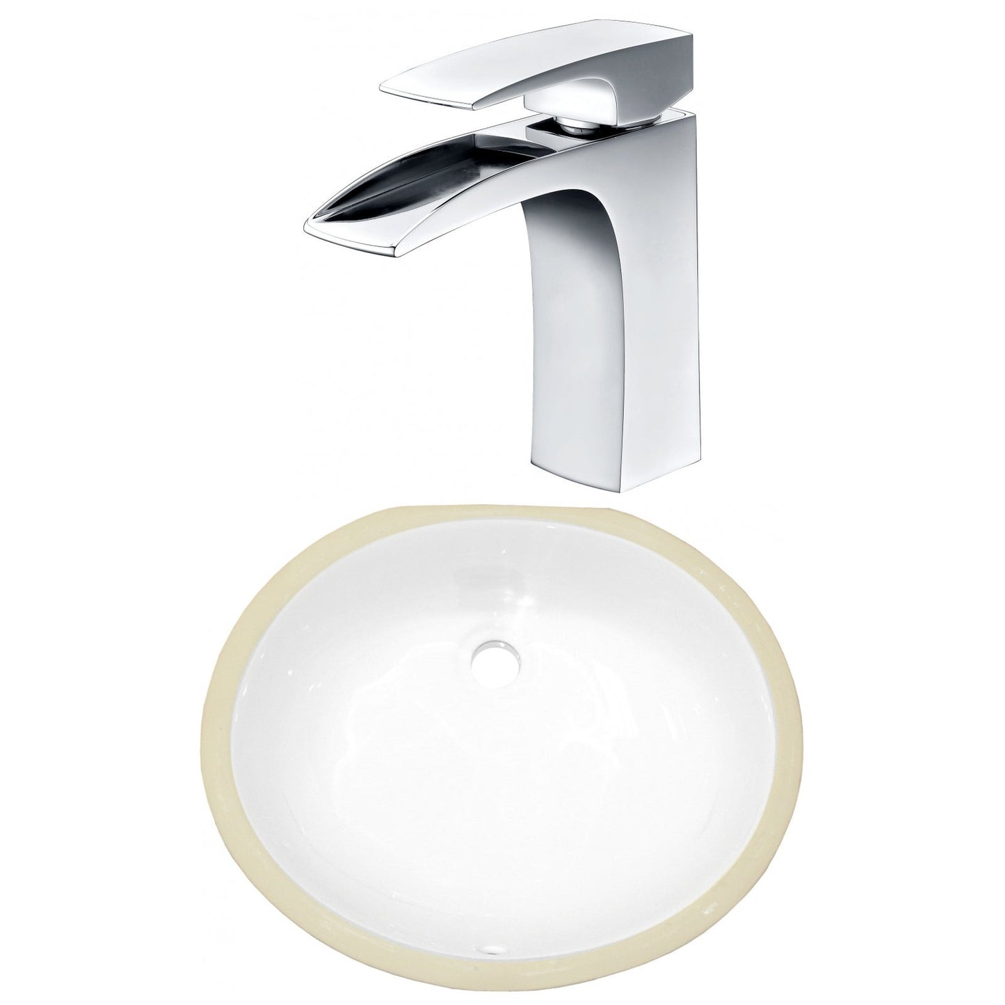 American Imaginations AI-23055 17" White Oval Ceramic Undermount Bathroom Sink Set