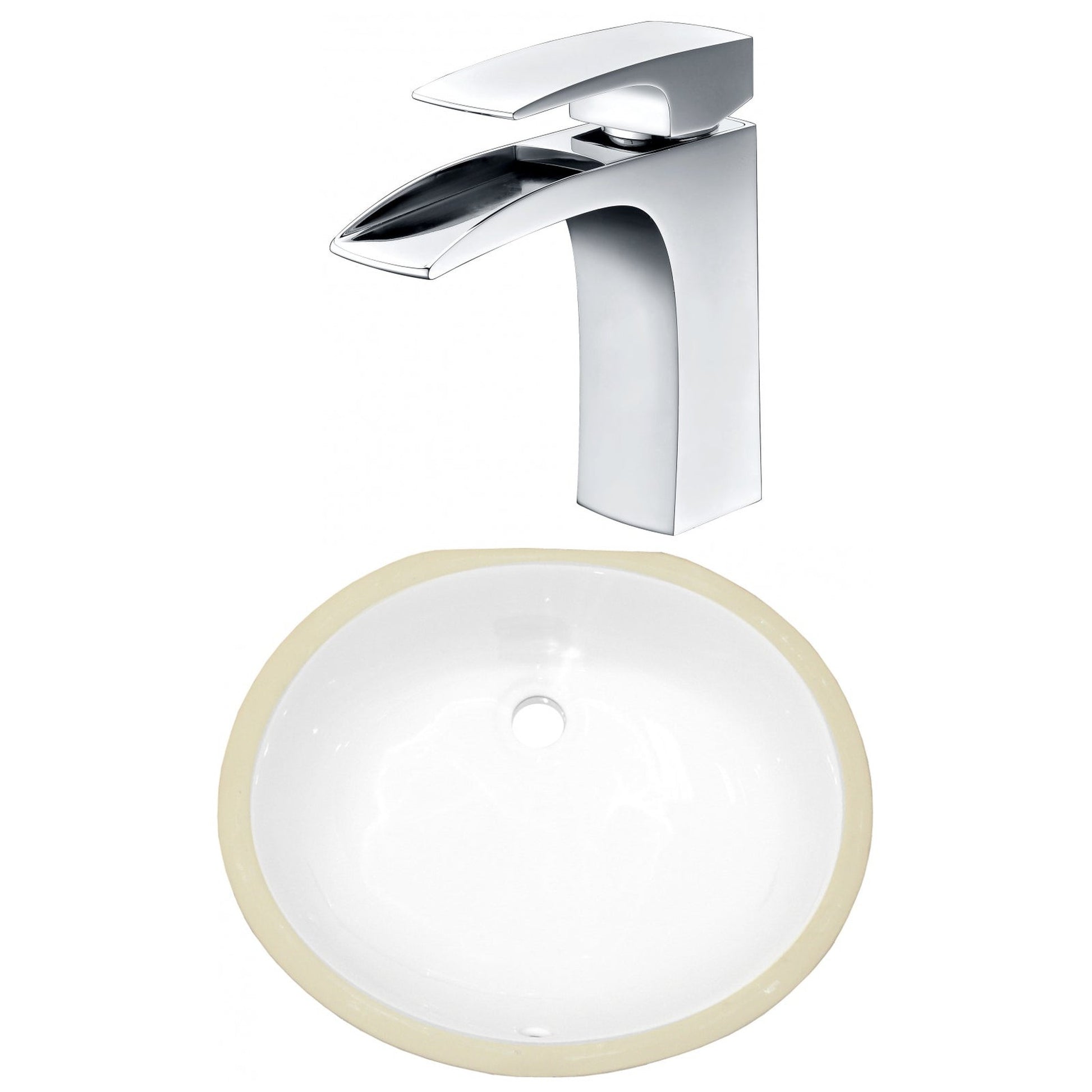 American Imaginations AI-23055 17" White Oval Ceramic Undermount Bathroom Sink Set