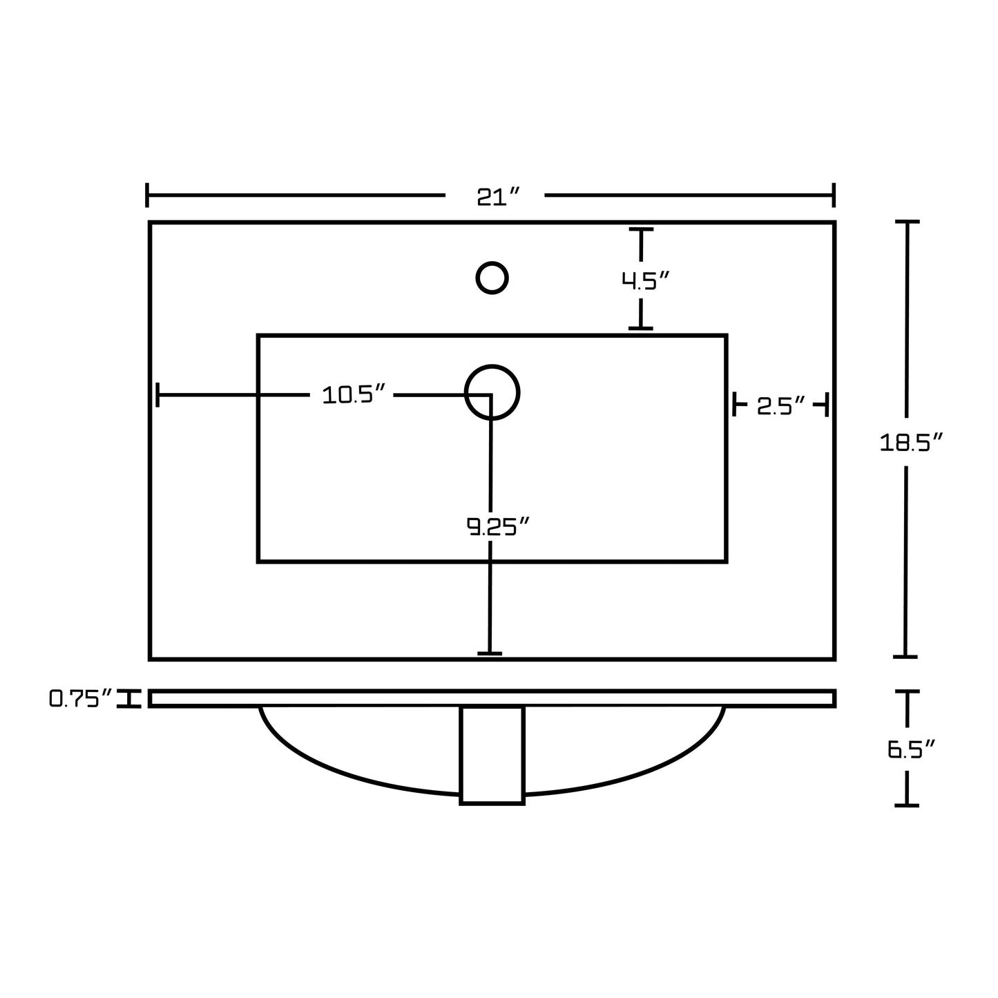 American Imaginations AI-23756 21" White Rectangular Drop In Transitional Ceramic Top Set