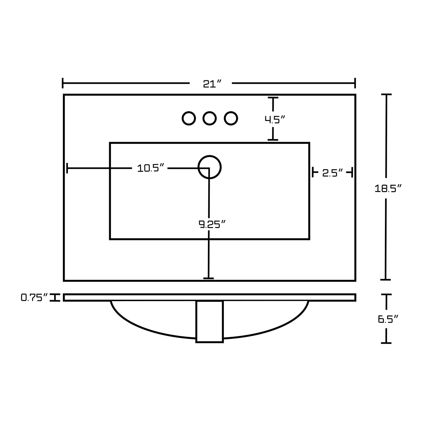 American Imaginations AI-23892 21" White Rectangular Drop In Transitional Ceramic Top Set