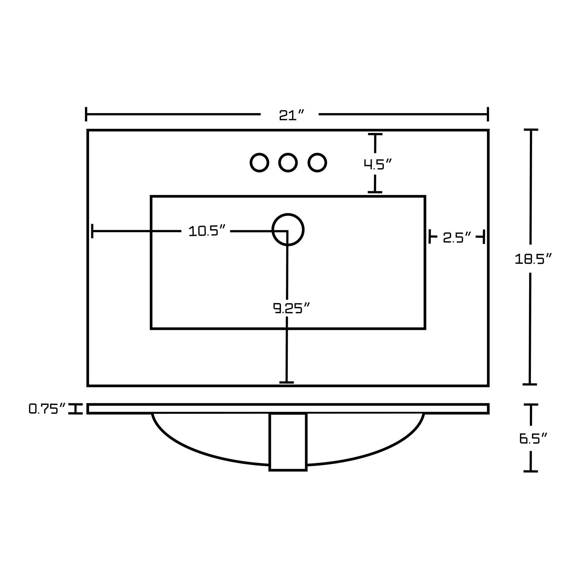 American Imaginations AI-23892 21" White Rectangular Drop In Transitional Ceramic Top Set