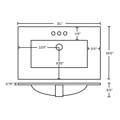 American Imaginations AI-23892 21" White Rectangular Drop In Transitional Ceramic Top Set