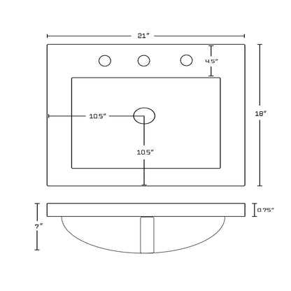 American Imaginations AI-24177 21" White Rectangular Drop In Transitional Ceramic Top Set