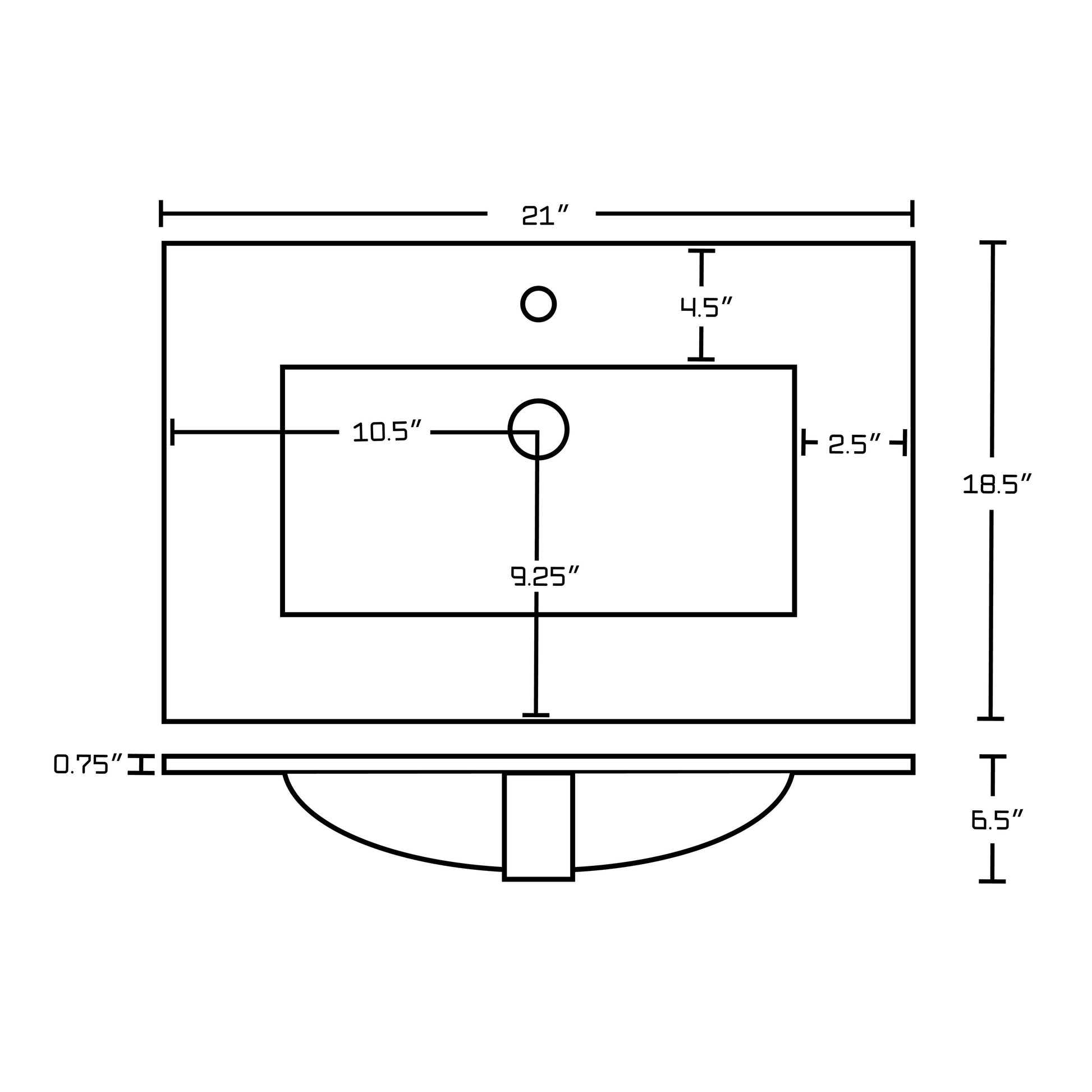 American Imaginations AI-24205 21" White Rectangular Drop In Modern Ceramic Top Set