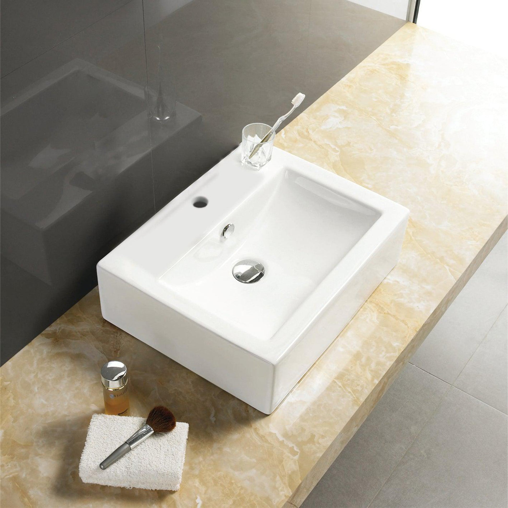 American Imaginations AI-26069 20" White Rectangular Ceramic Above Counter Bathroom Vessel Sink Set