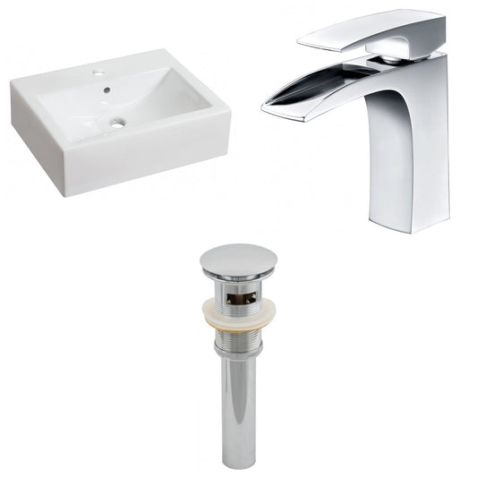 American Imaginations AI-26069 20" White Rectangular Ceramic Above Counter Bathroom Vessel Sink Set