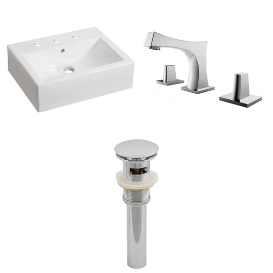 American Imaginations AI-26071 20" White Rectangular Ceramic Above Counter Bathroom Vessel Sink Set