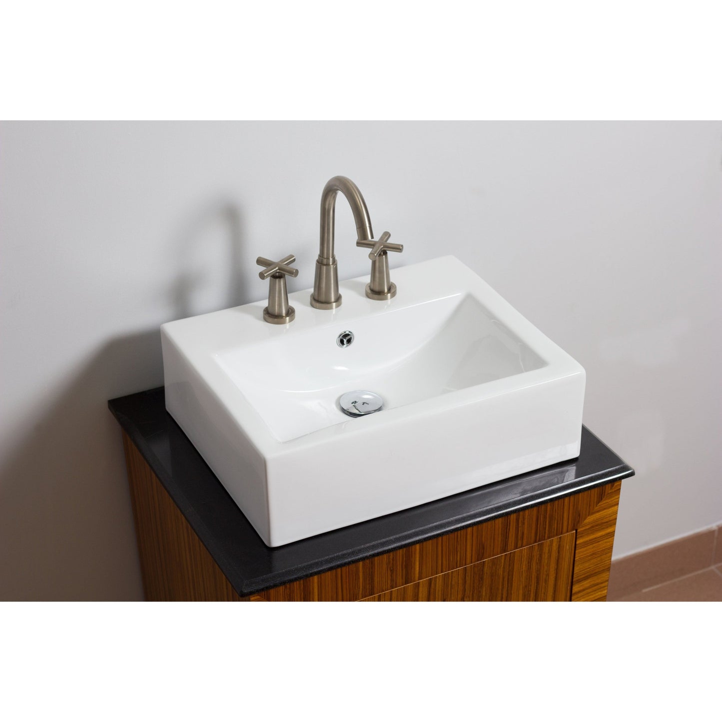 American Imaginations AI-26072 20" White Rectangular Ceramic Above Counter Bathroom Vessel Sink Set