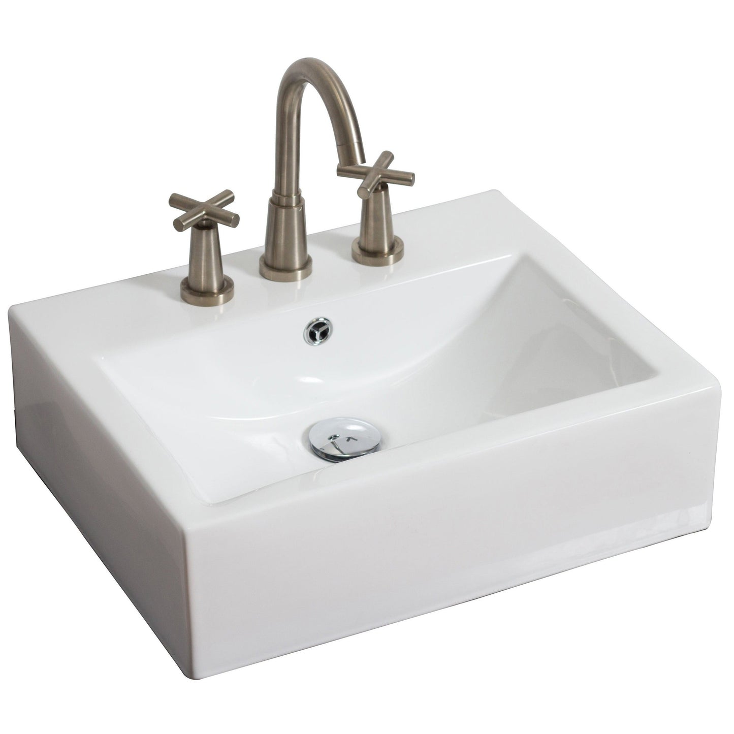 American Imaginations AI-26072 20" White Rectangular Ceramic Above Counter Bathroom Vessel Sink Set