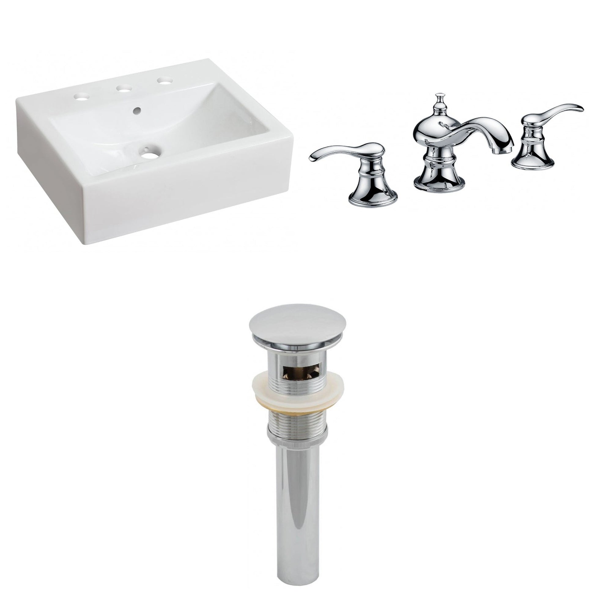 American Imaginations AI-26072 20" White Rectangular Ceramic Above Counter Bathroom Vessel Sink Set