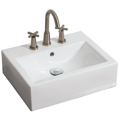 American Imaginations AI-26073 20" White Rectangular Ceramic Above Counter Bathroom Vessel Sink Set