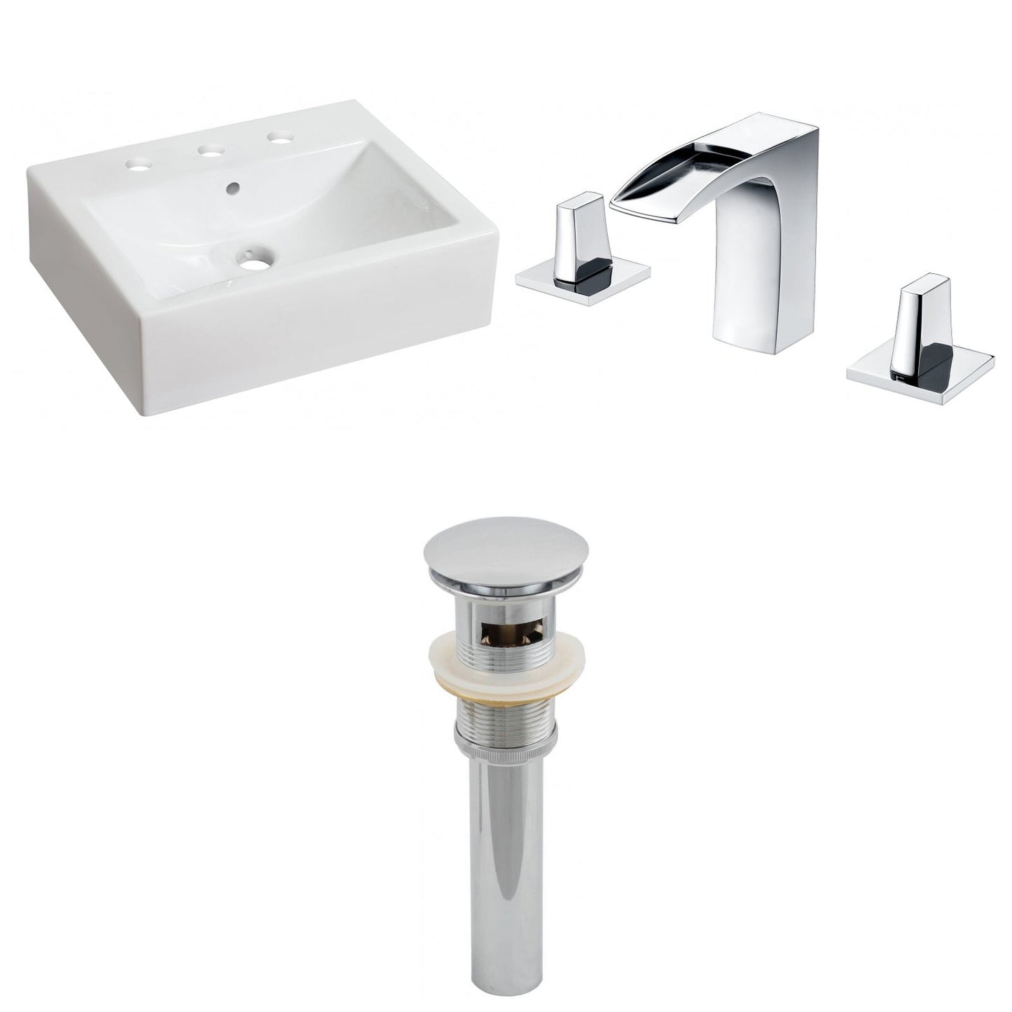 American Imaginations AI-26074 20" White Rectangular Ceramic Above Counter Bathroom Vessel Sink Set