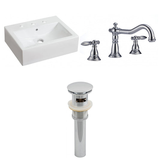 American Imaginations AI-26075 20" White Rectangular Ceramic Above Counter Bathroom Vessel Sink Set