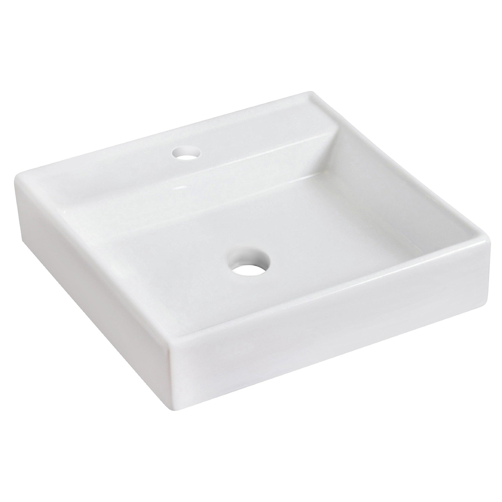 American Imaginations AI-26077 18" White Square Ceramic Above Counter Bathroom Vessel Sink Set