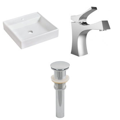 American Imaginations AI-26077 18" White Square Ceramic Above Counter Bathroom Vessel Sink Set