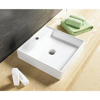 American Imaginations AI-26078 18" White Square Ceramic Above Counter Bathroom Vessel Sink Set