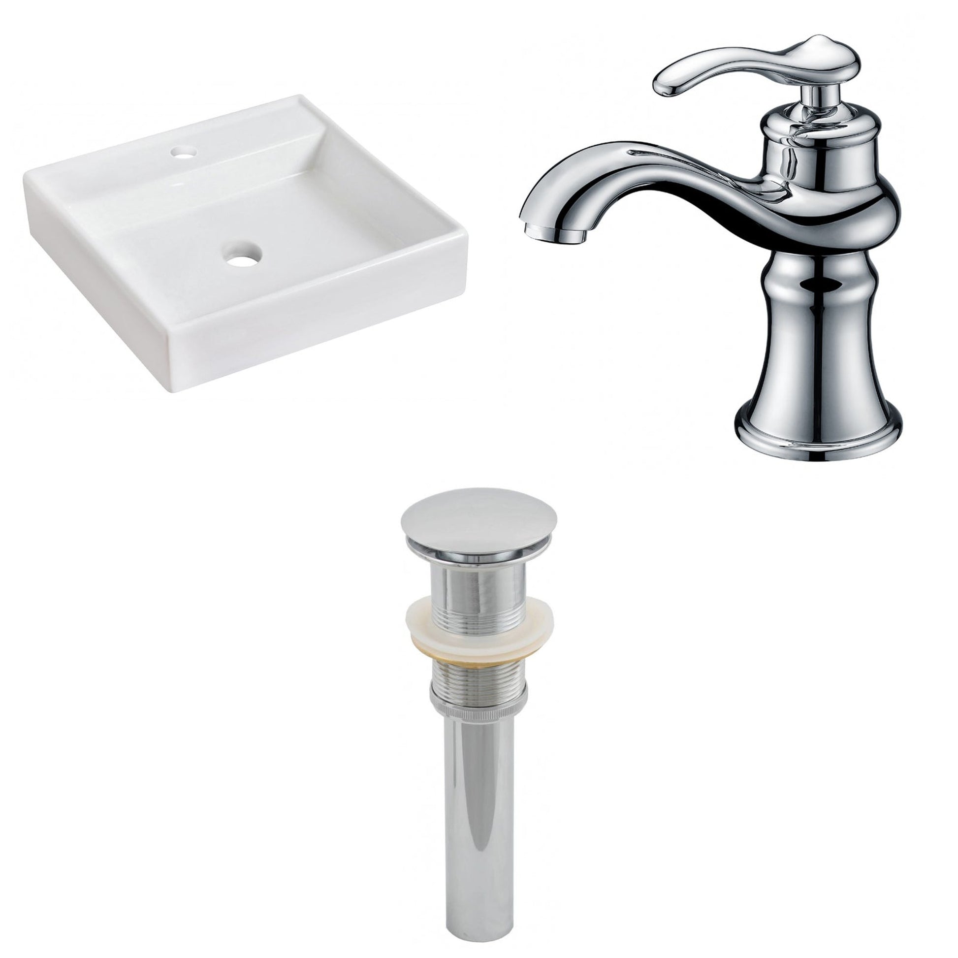 American Imaginations AI-26078 18" White Square Ceramic Above Counter Bathroom Vessel Sink Set