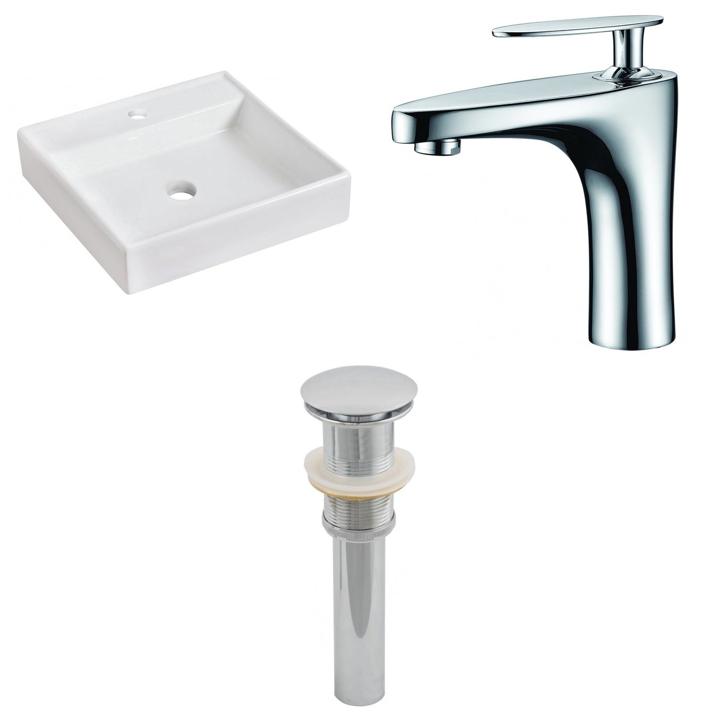 American Imaginations AI-26079 18" White Square Ceramic Above Counter Bathroom Vessel Sink Set