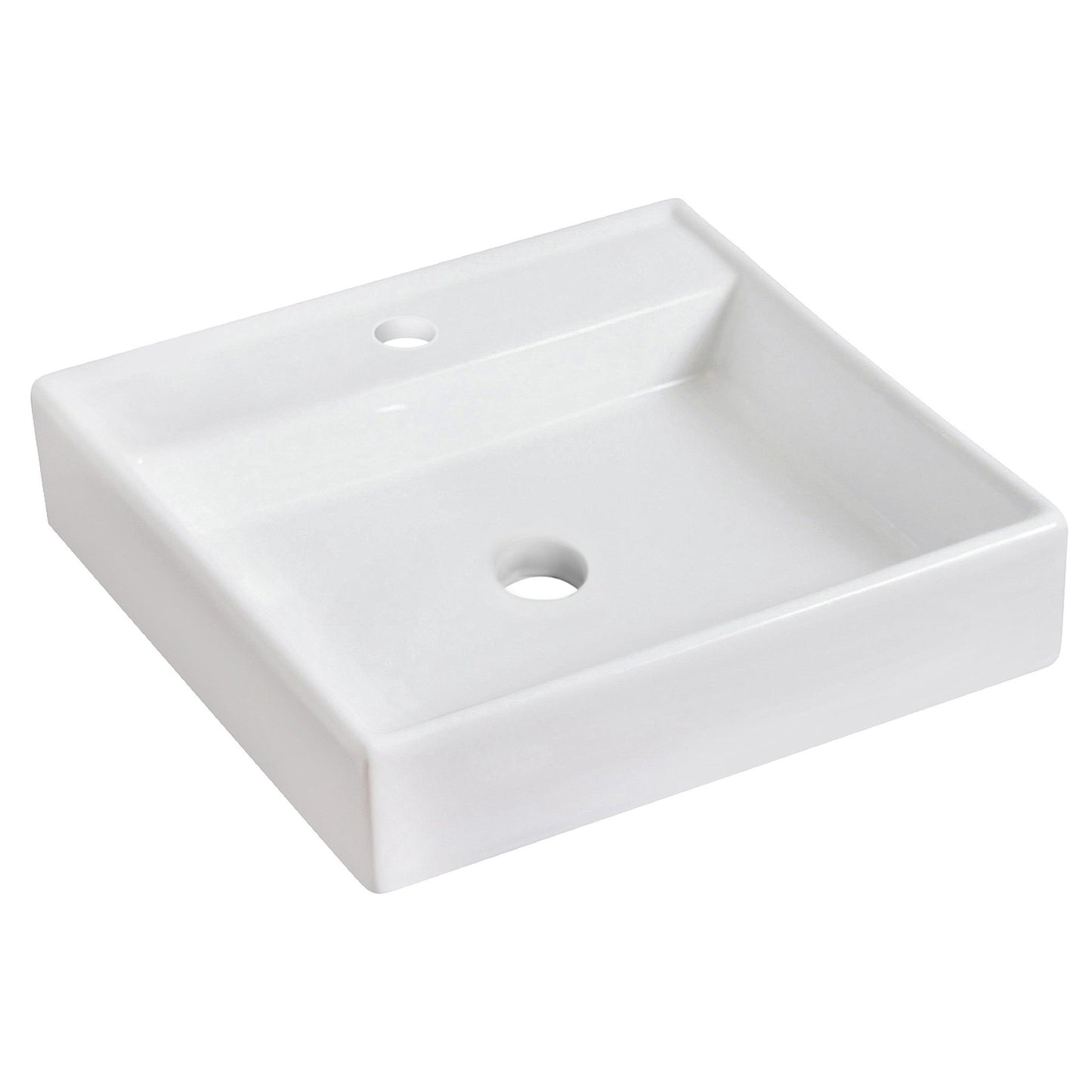 American Imaginations AI-26080 18" White Square Ceramic Above Counter Bathroom Vessel Sink Set