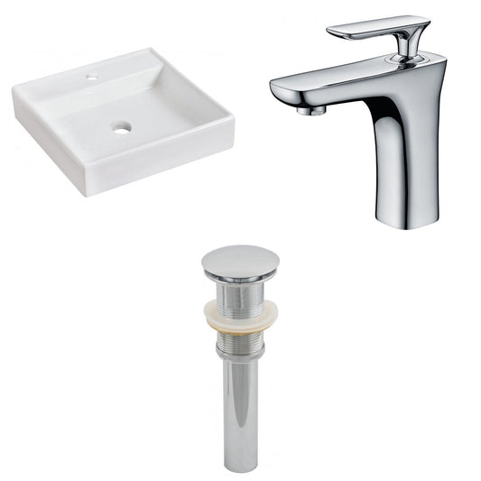 American Imaginations AI-26080 18" White Square Ceramic Above Counter Bathroom Vessel Sink Set