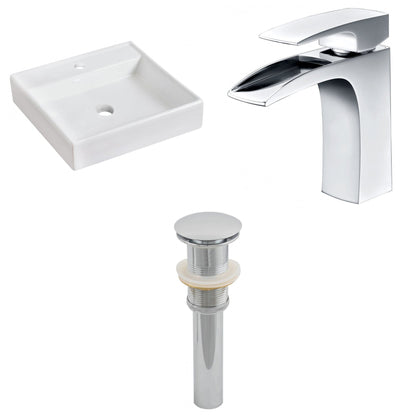 American Imaginations AI-26081 18" White Square Ceramic Above Counter Bathroom Vessel Sink Set