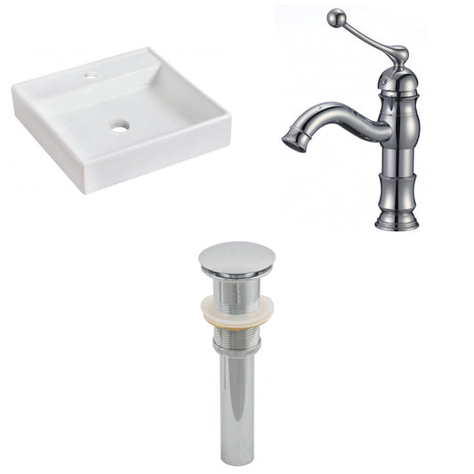 American Imaginations AI-26082 18" White Square Ceramic Above Counter Bathroom Vessel Sink Set