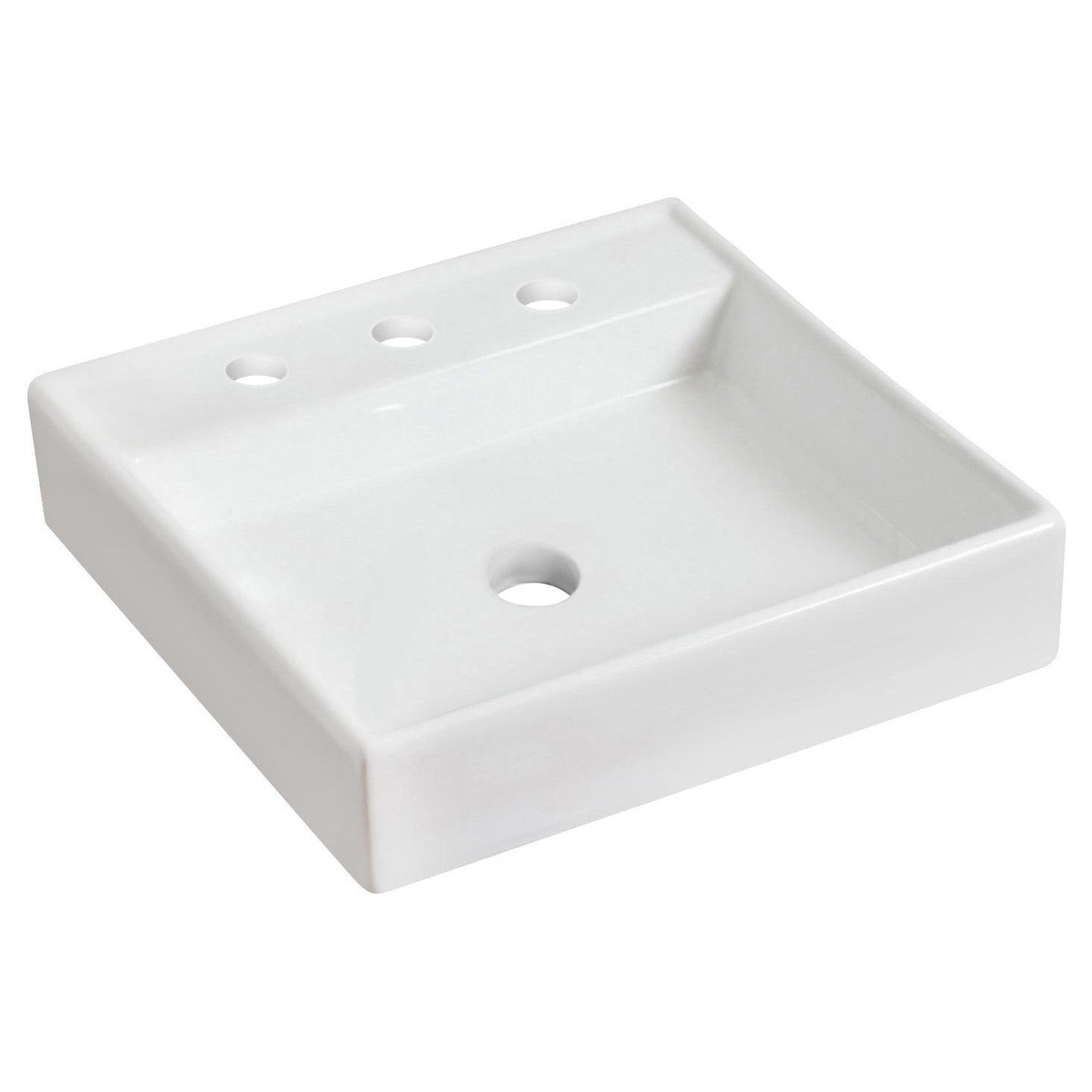 American Imaginations AI-26083 18" White Square Ceramic Above Counter Bathroom Vessel Sink Set