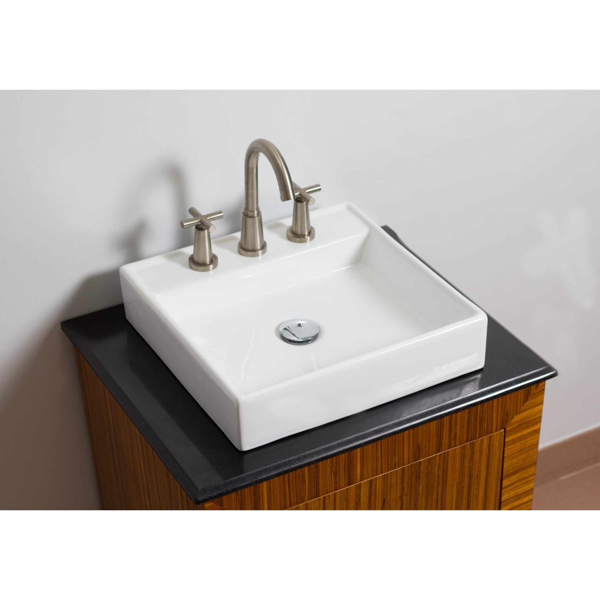 American Imaginations AI-26083 18" White Square Ceramic Above Counter Bathroom Vessel Sink Set