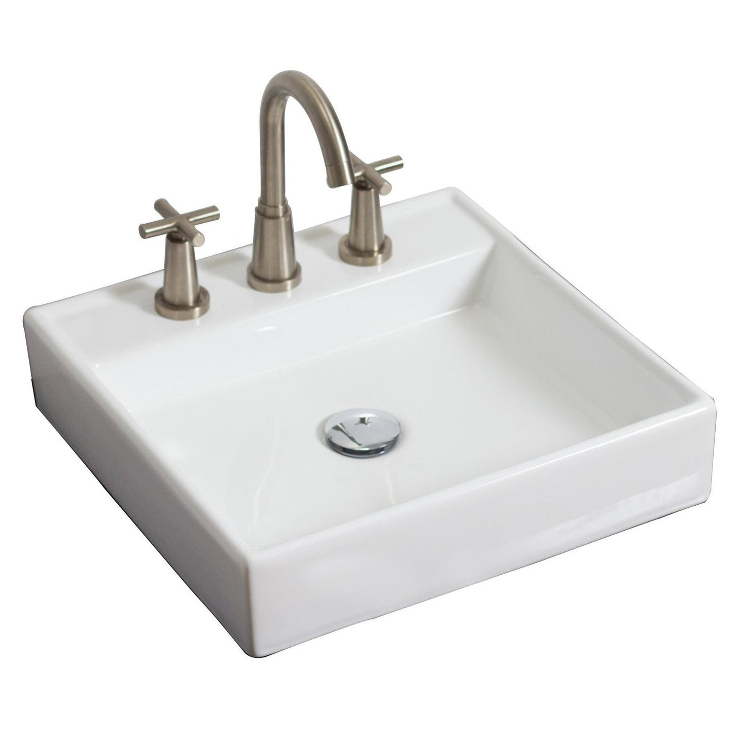 American Imaginations AI-26083 18" White Square Ceramic Above Counter Bathroom Vessel Sink Set